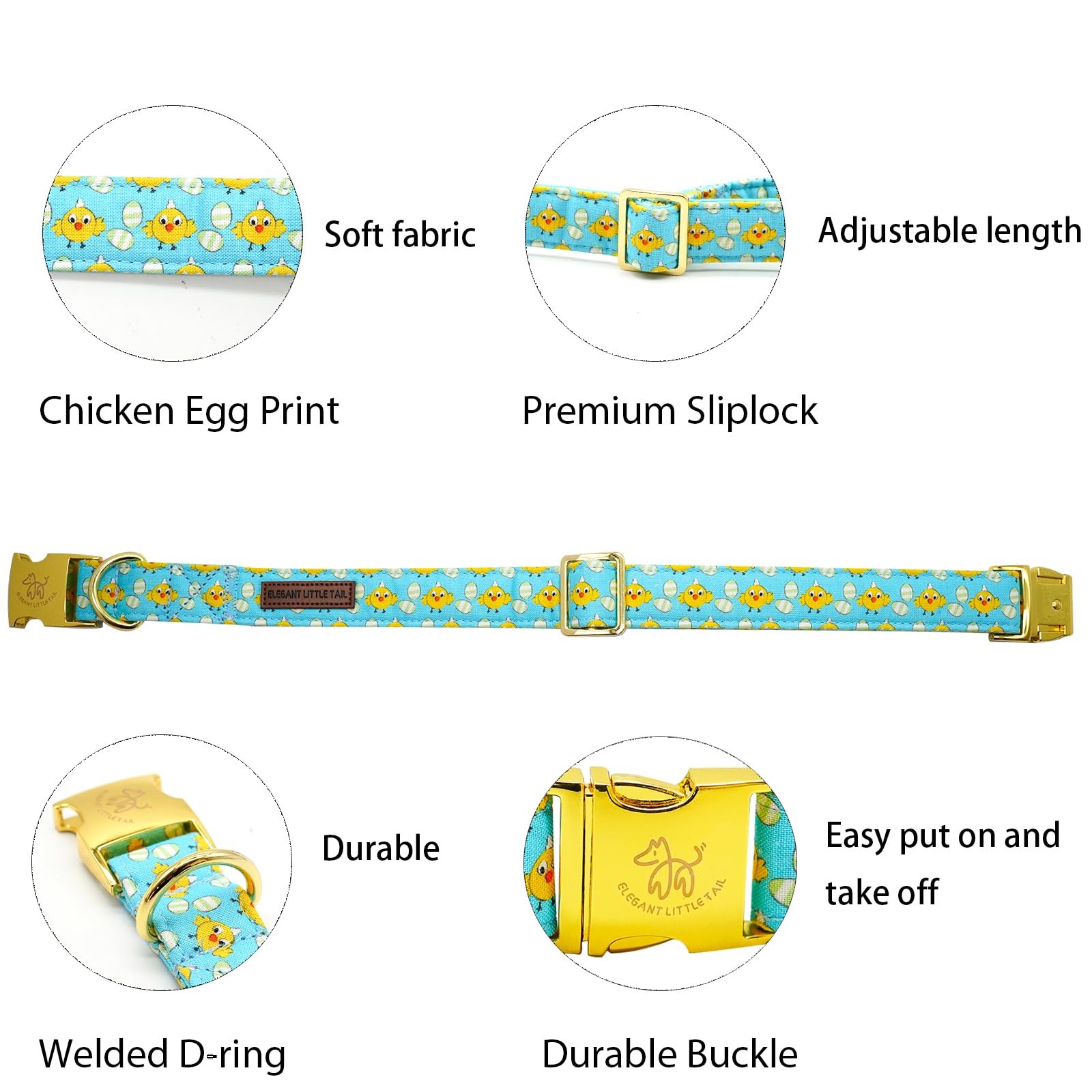 Elegant little tail Easter Dog Collar, Chicken Eggs Print Pet Collar Dog Blue Girl Boy Puppy Collars Pet Gift Adjustable Dog Col